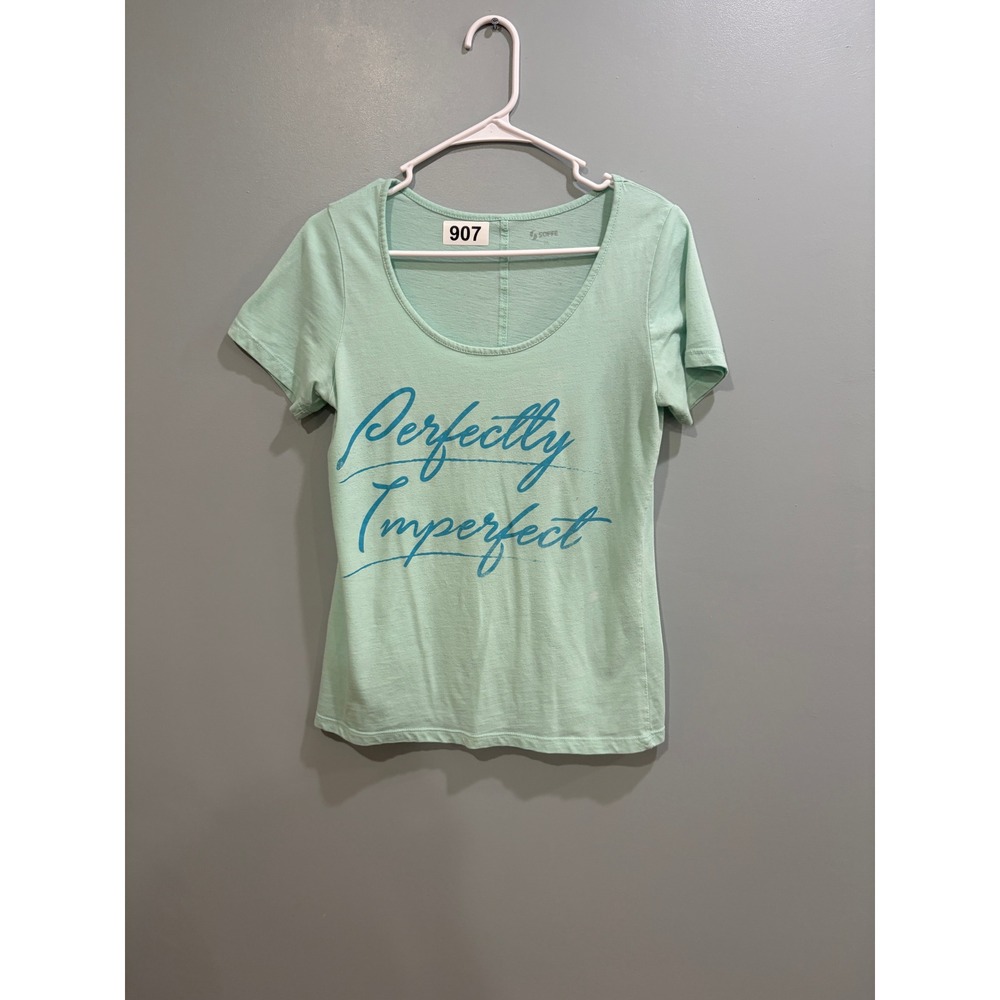 Soffe Womens Mint Green Perfectly Imperfect Graphic Scoop Neck T-Shirt Size M